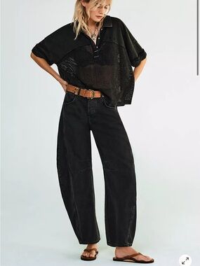 We The Free Good Luck Mid-rise Barrel Jeans in Black - Free People